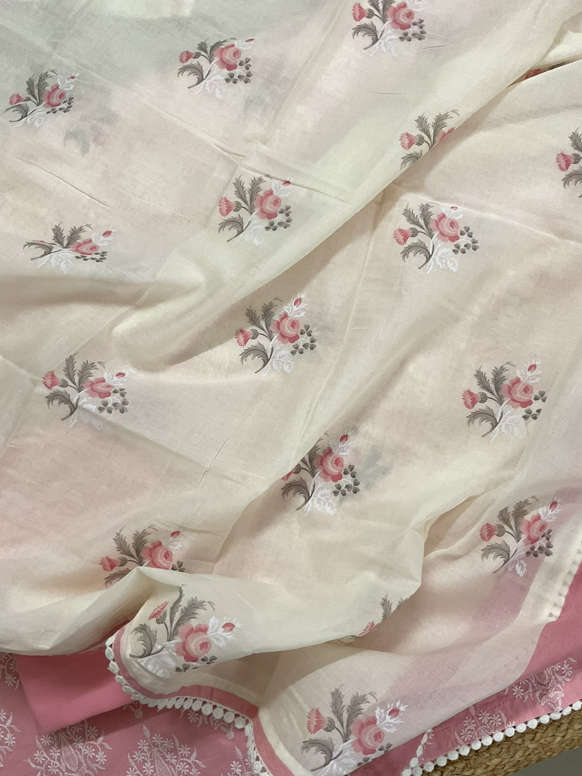 Pure Cotton Printed Embroidered Suit - Pink