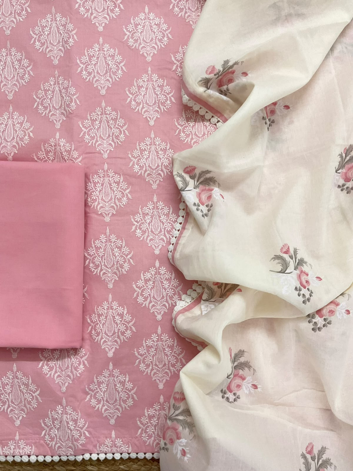 Pure Cotton Printed Embroidered Suit - Pink