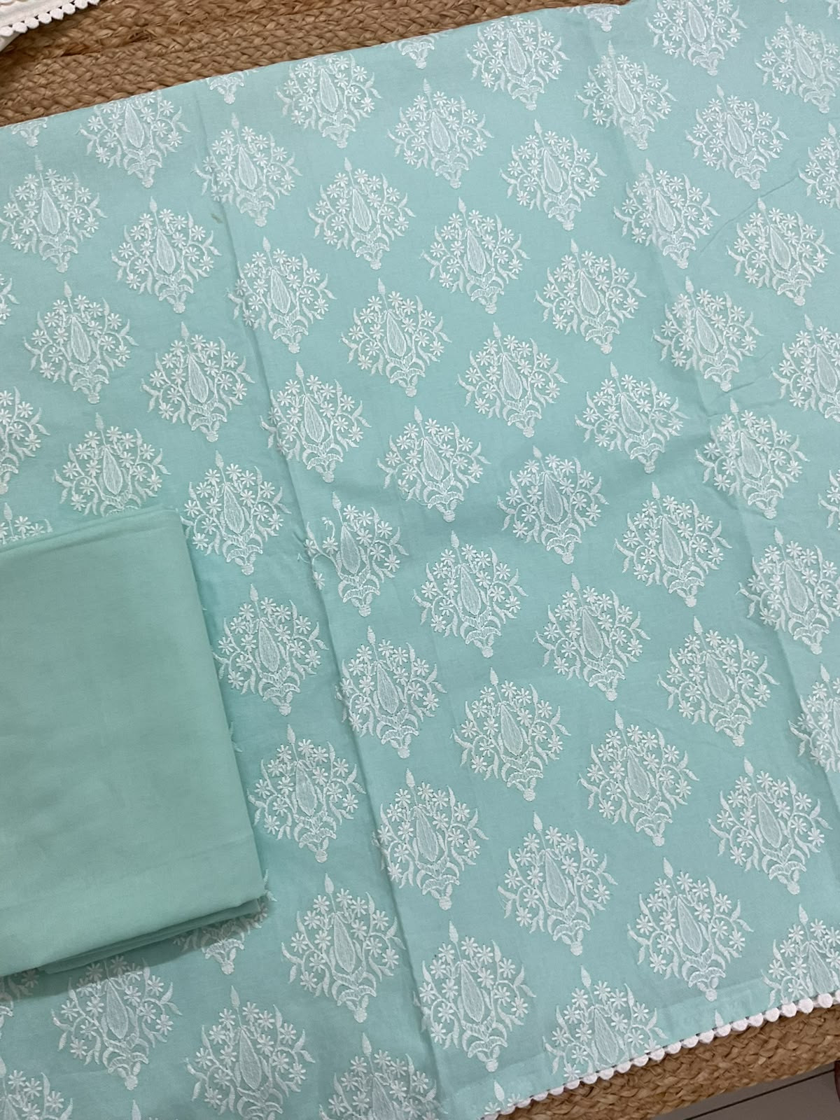 Pure Cotton Printed Embroidered Suit - Blue