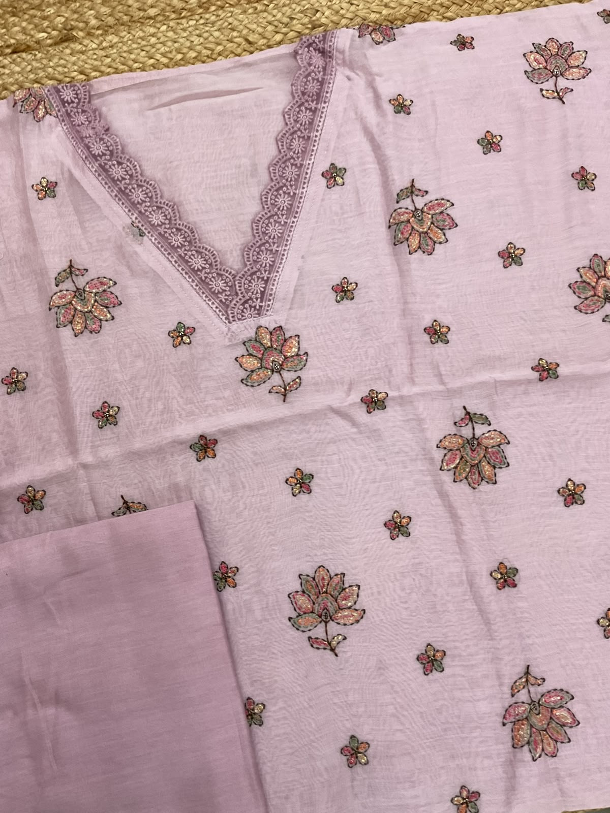 Pure Mul Chanderi Embroidered Suit - Light Onion Pink