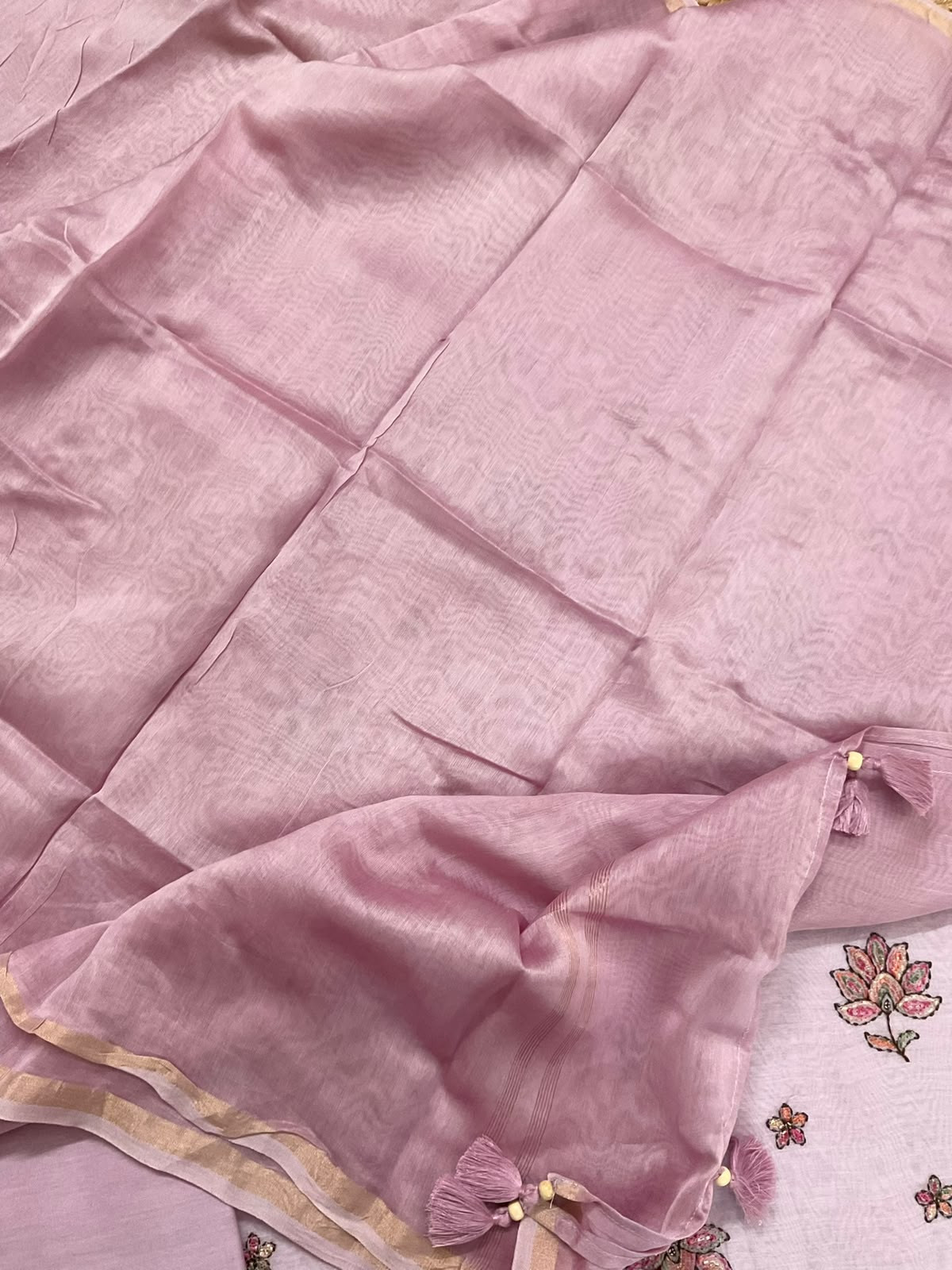 Pure Mul Chanderi Embroidered Suit - Light Onion Pink