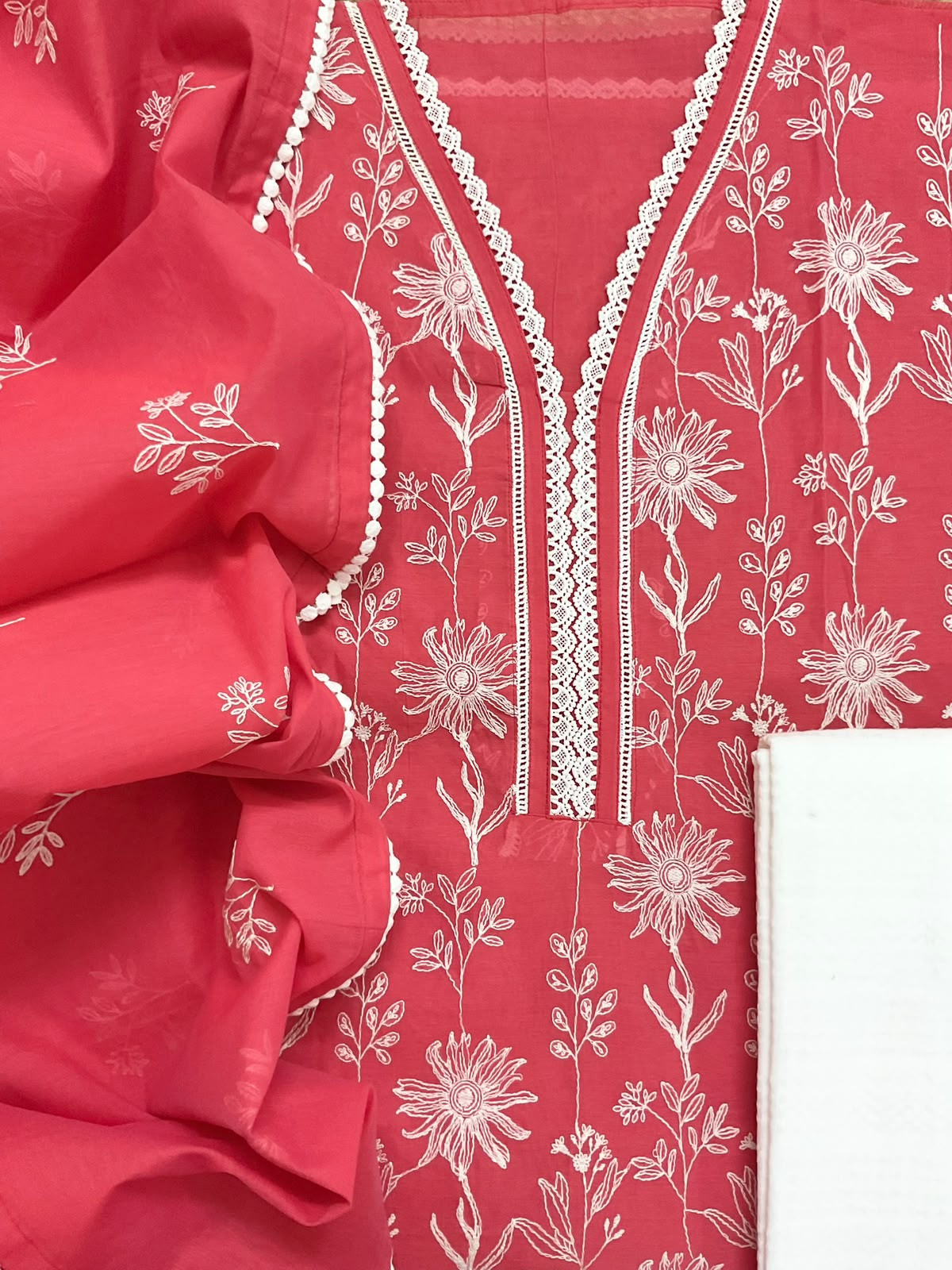 Soft Chanderi Embroidered Suit - Red