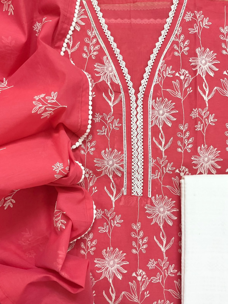 Image of Soft Chanderi Embroidered Suit - Red