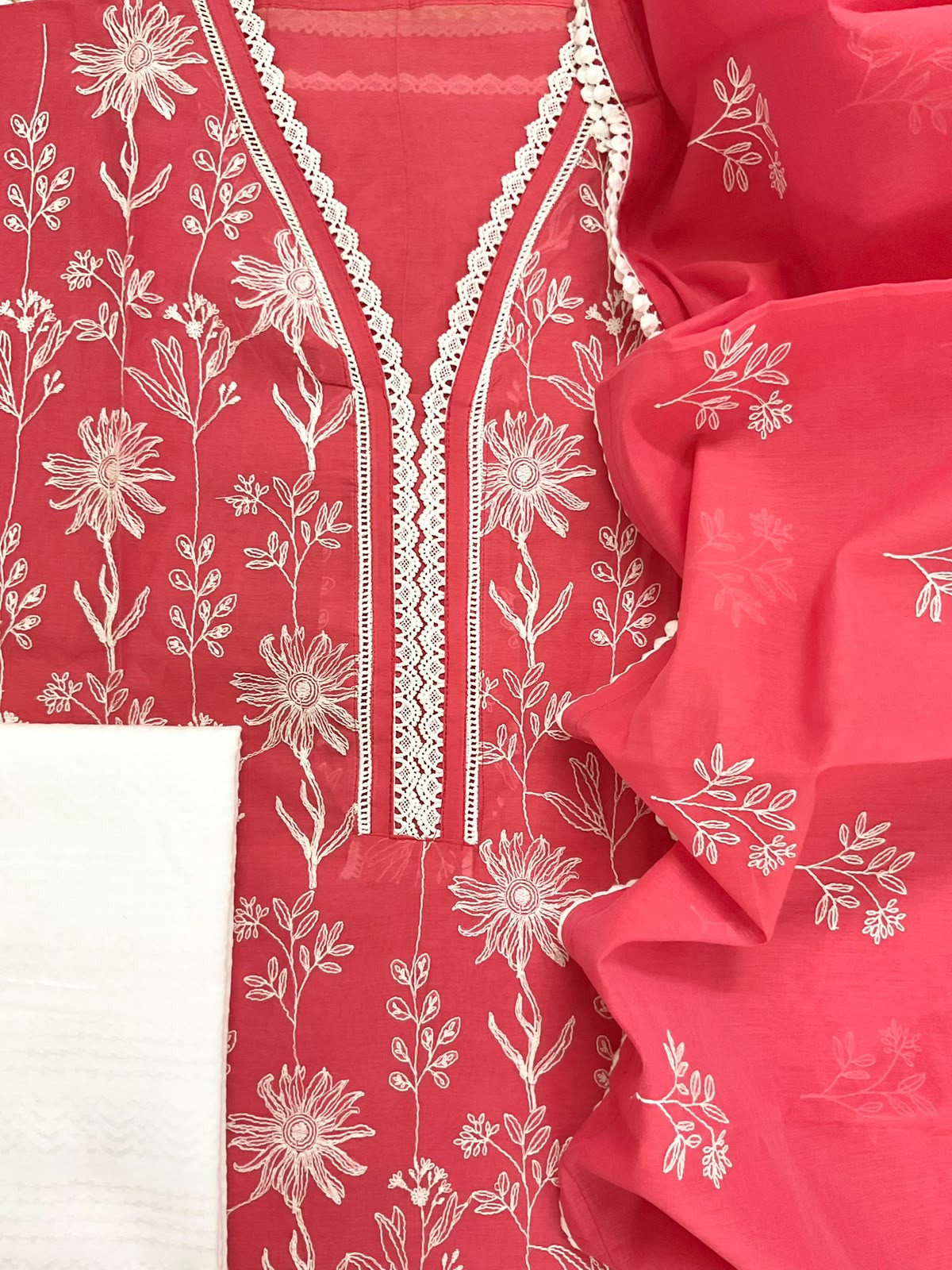 Soft Chanderi Embroidered Suit - Red