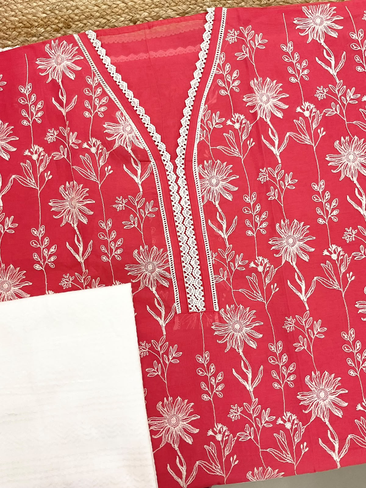Soft Chanderi Embroidered Suit - Red