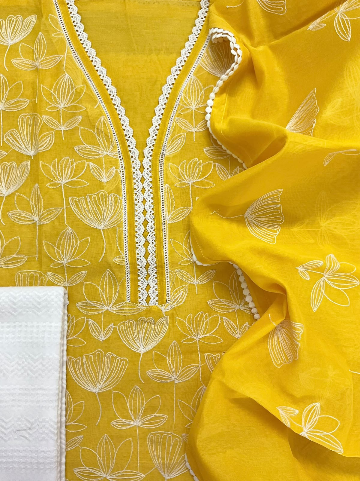 Soft Chanderi Embroidered Suit - Yellow