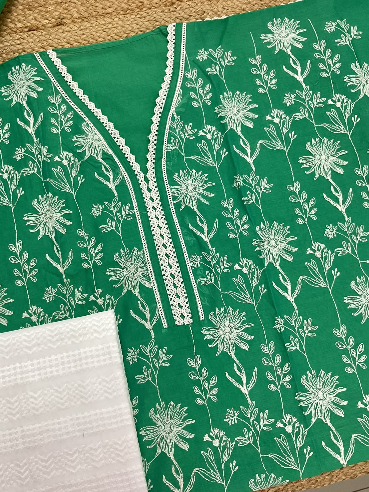 Soft Chanderi Embroidered Suit - Green