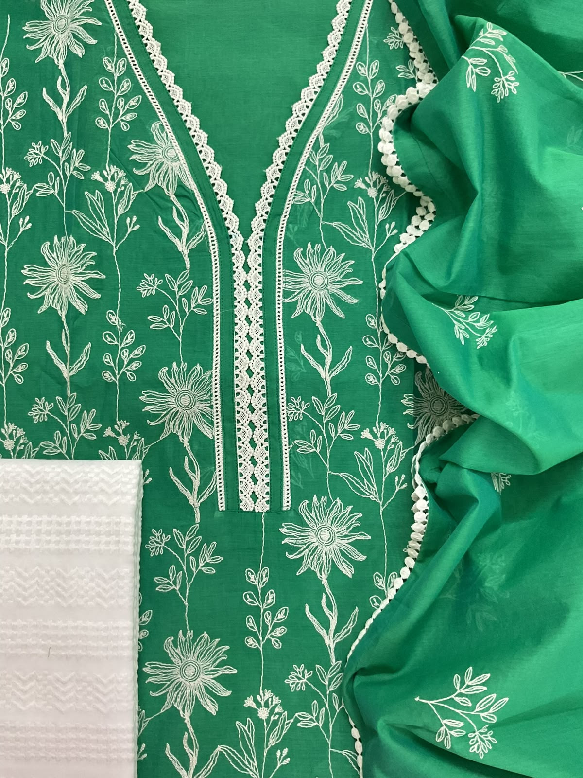 Soft Chanderi Embroidered Suit - Green