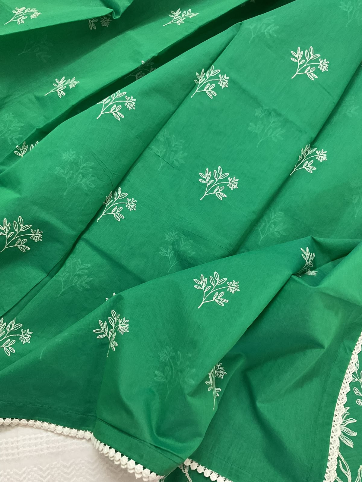 Soft Chanderi Embroidered Suit - Green