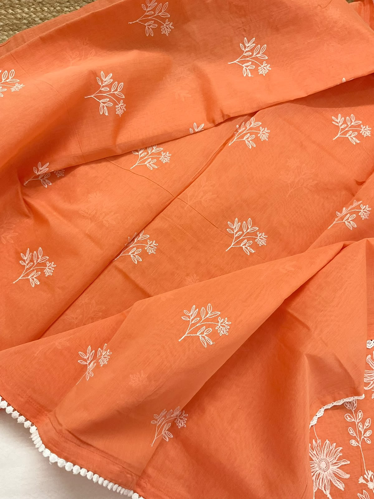 Soft Chanderi Embroidered Suit - Orange