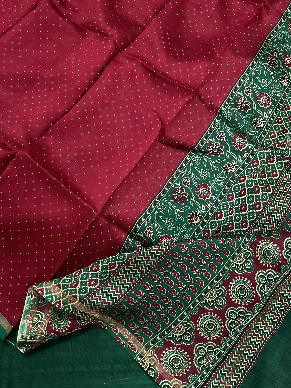 Pure Mul Chanderi Printed Kantha Work Suit - Green
