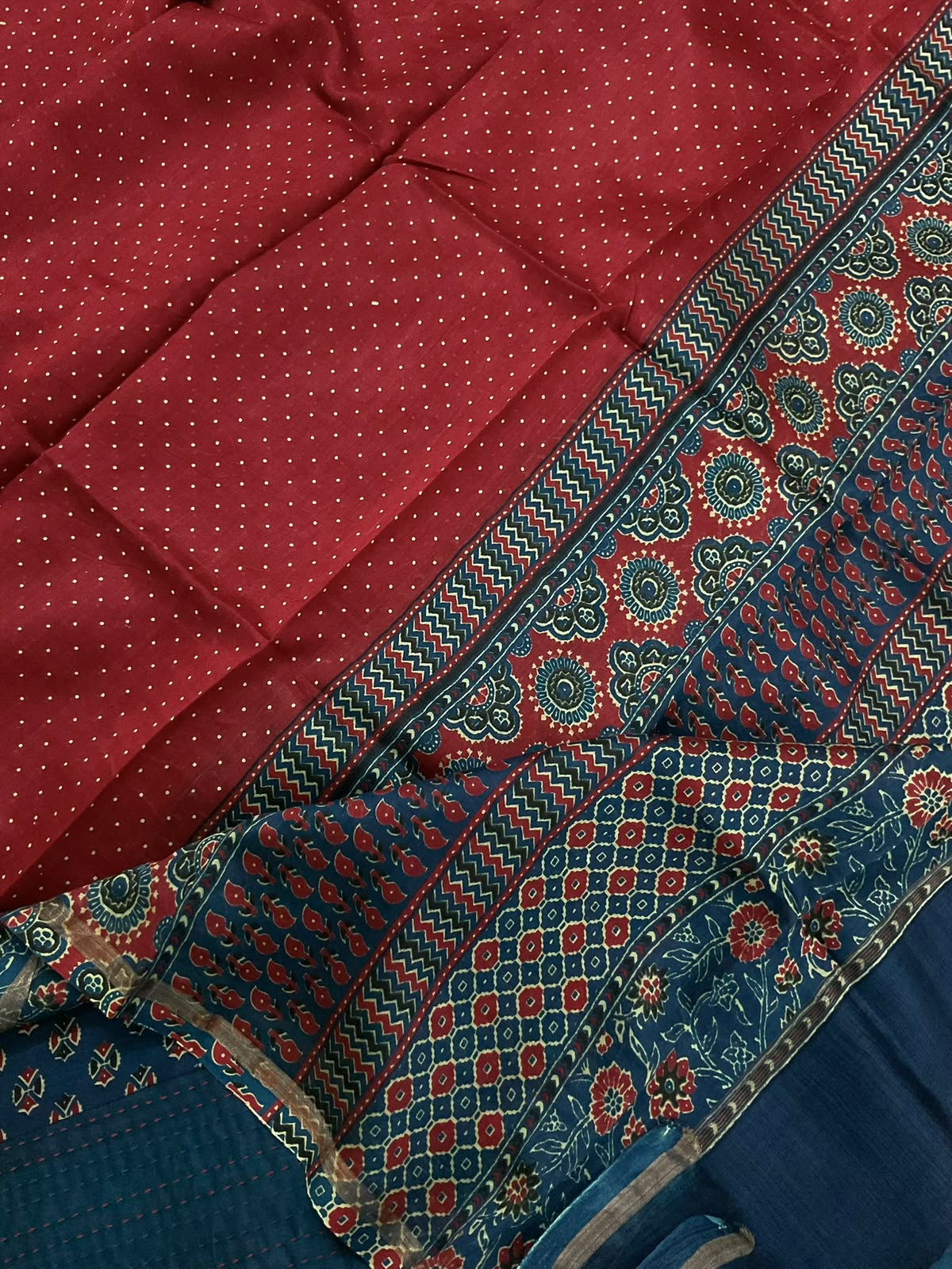 Pure Mul Chanderi Printed Kantha Work Suit - Blue