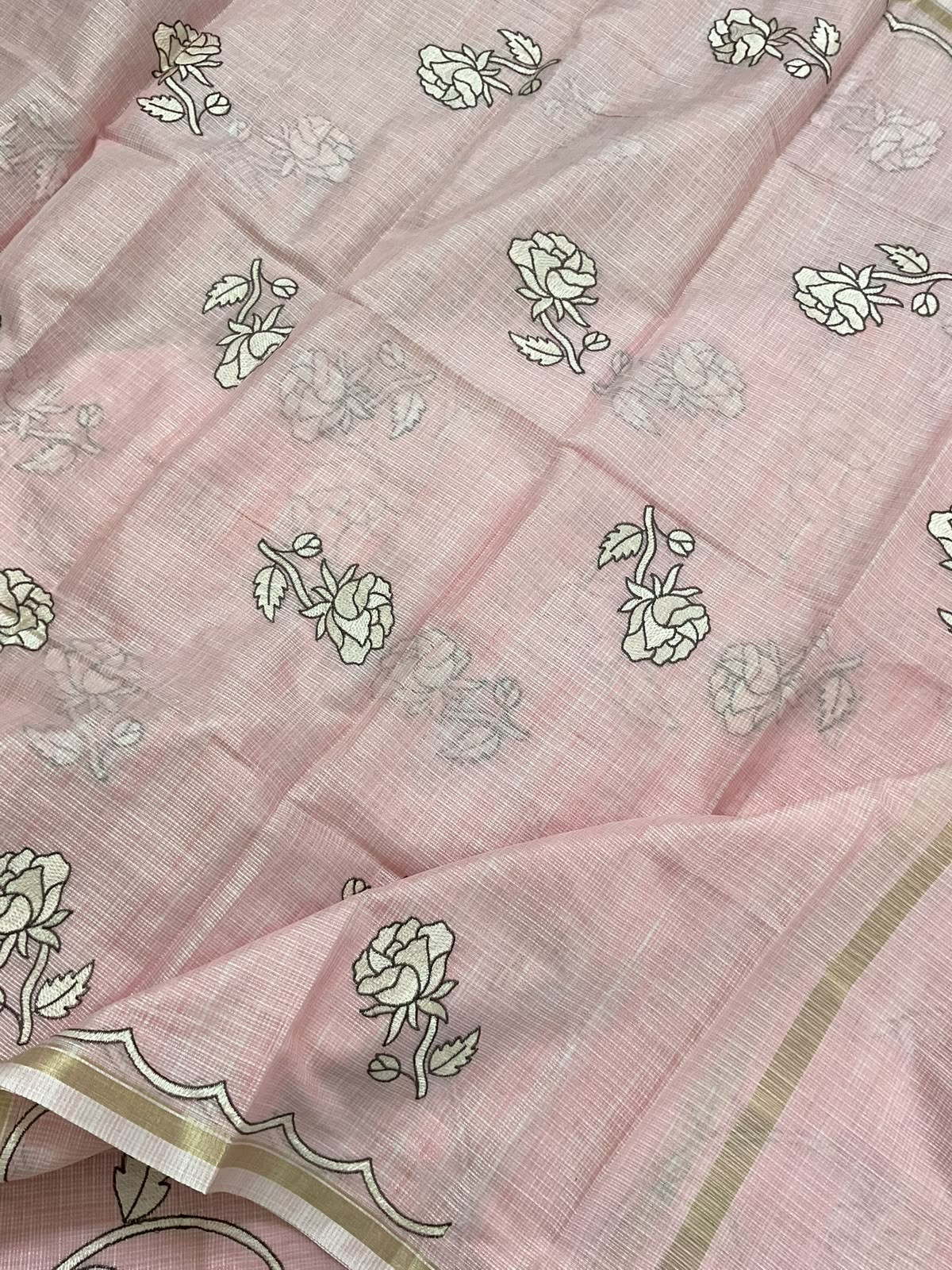 Soft Jute Kota Silk Embroidered Suit - Pink