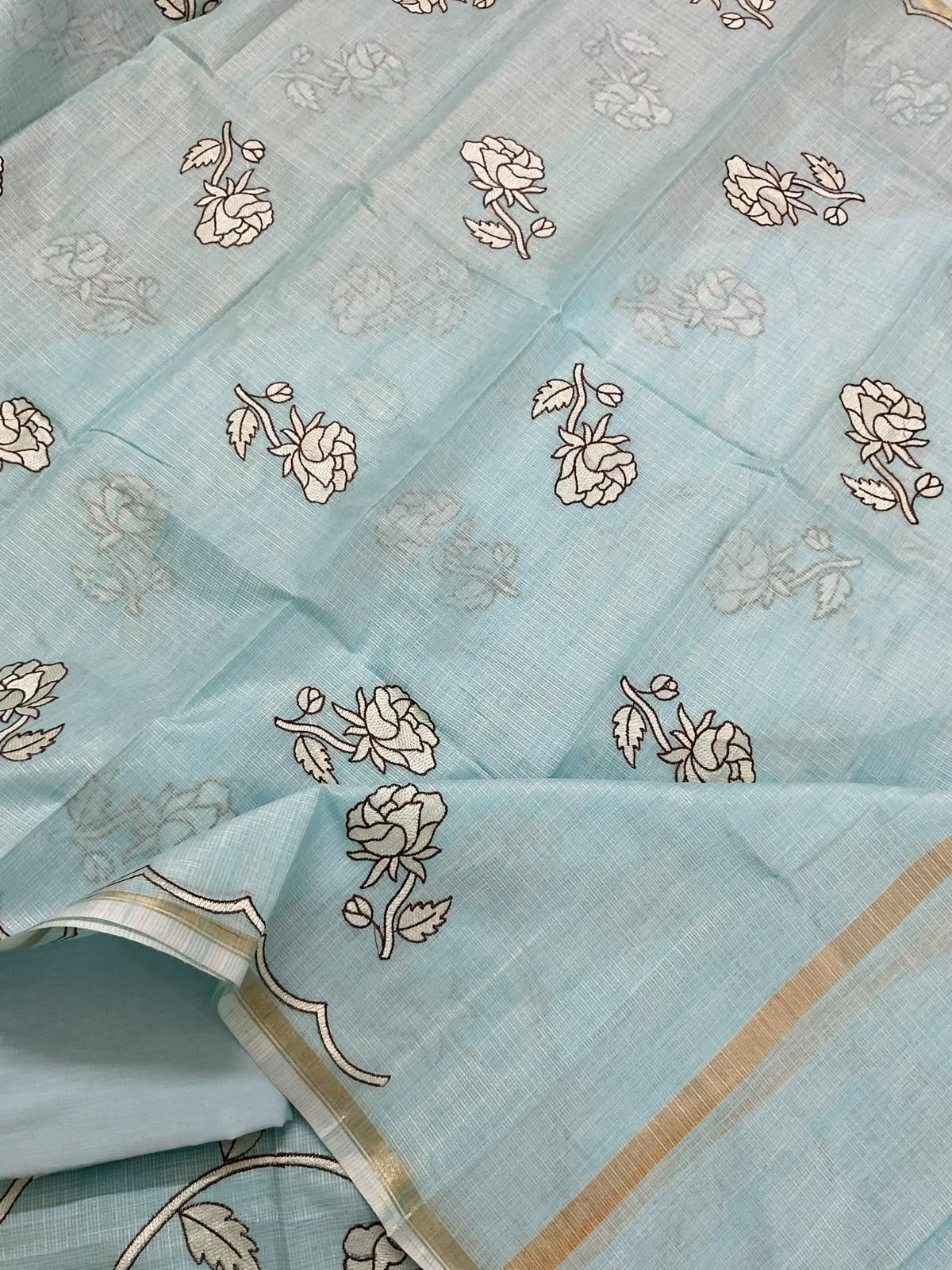 Soft Jute Kota Silk Embroidered Suit - Blue