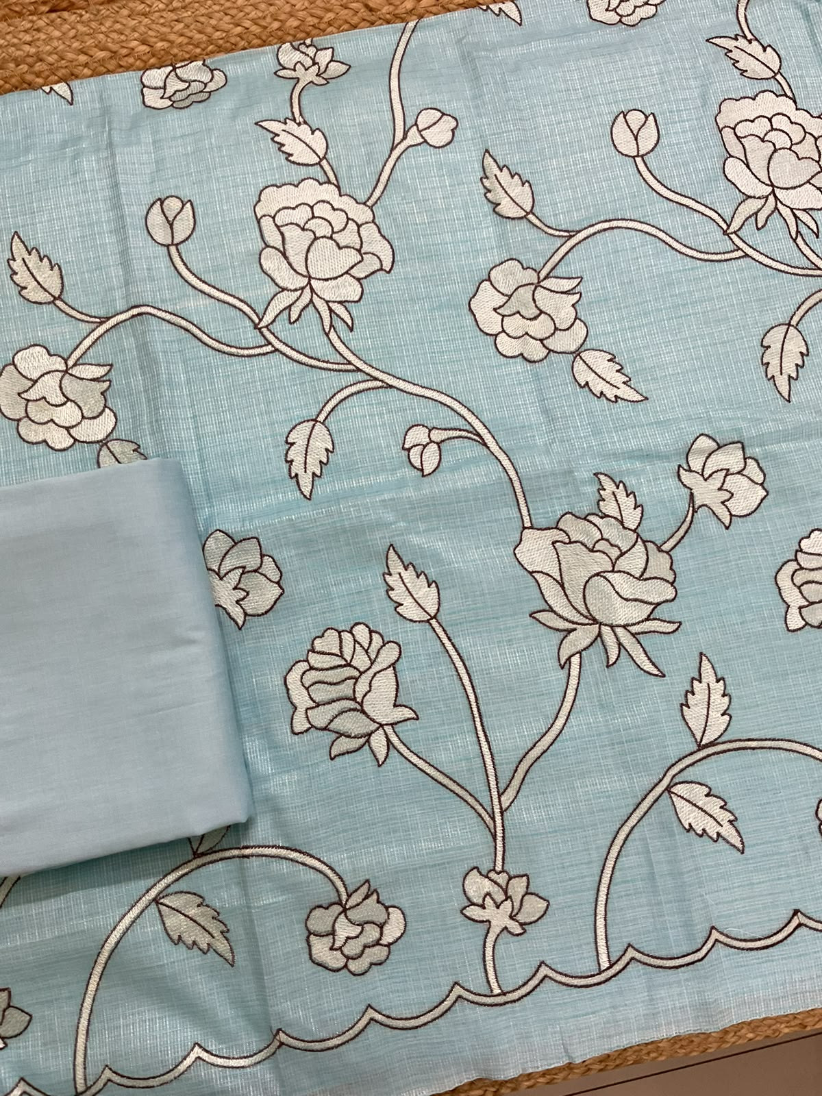 Soft Jute Kota Silk Embroidered Suit - Blue