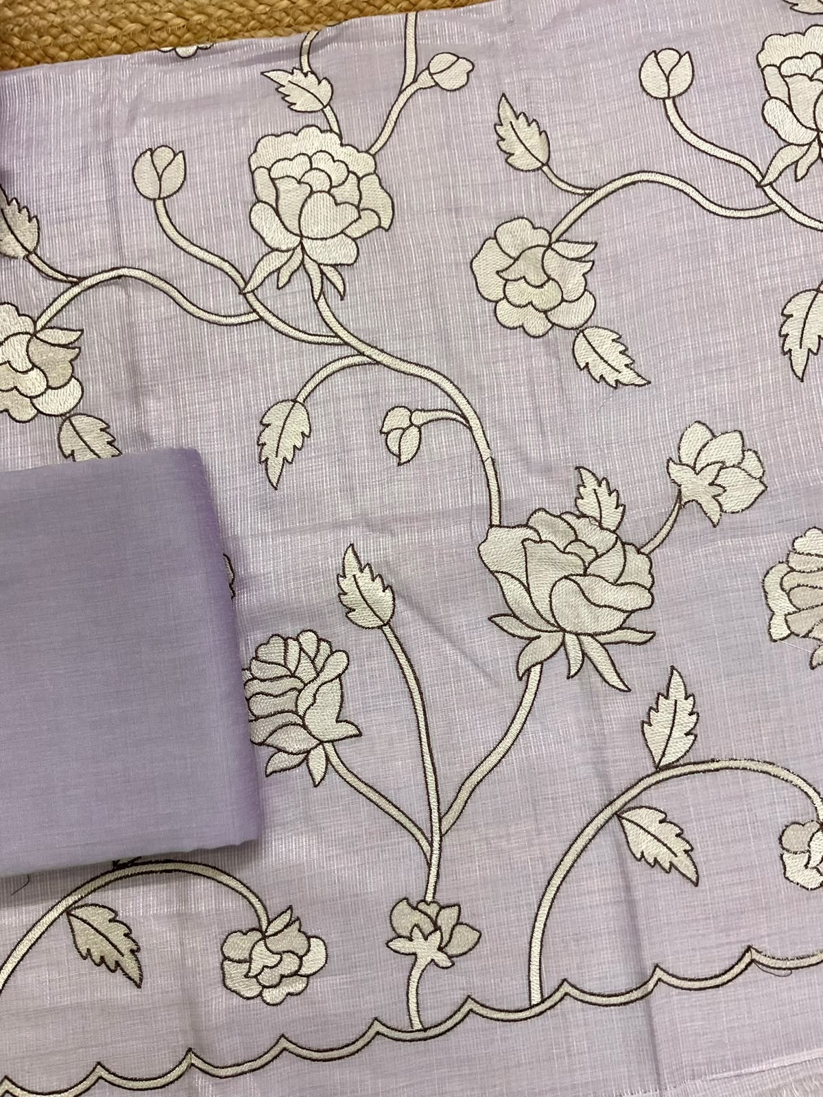 Soft Jute Kota Silk Embroidered Suit - Lavender