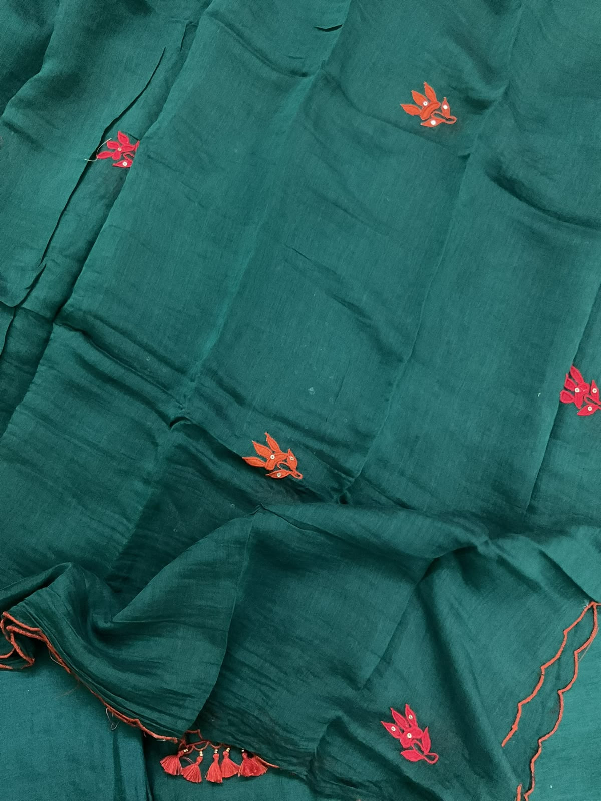 Pure Mul Chanderi Embroidered Suit - Green