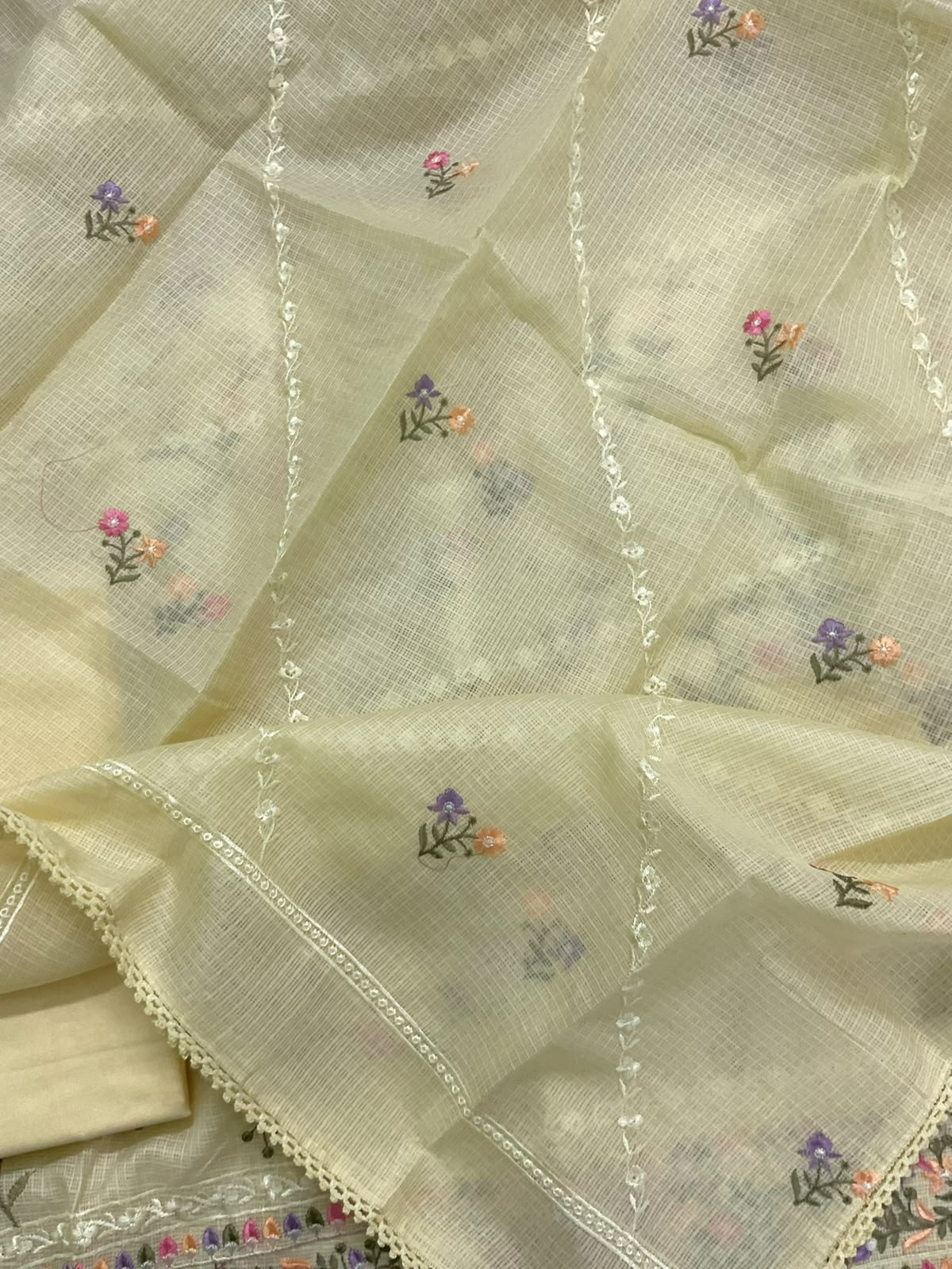 Soft Kota Silk Embroidered Suit - Yellow