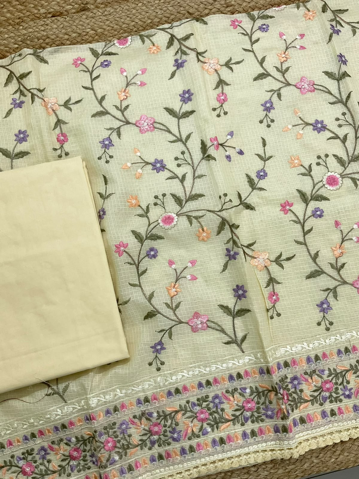 Soft Kota Silk Embroidered Suit - Yellow