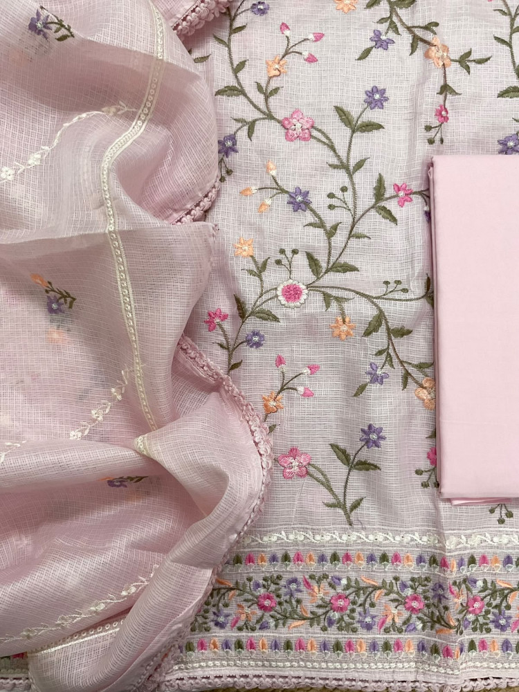 Image of Soft Kota Silk Embroidered Suit - Pink