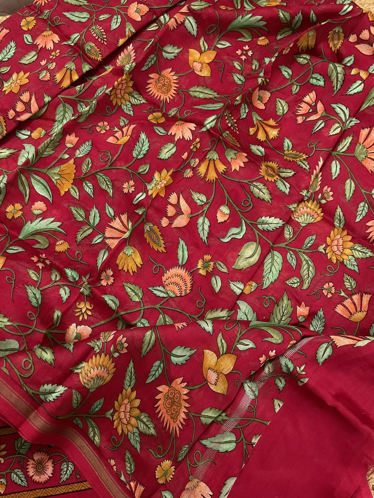 Pure Mul Chanderi Printed Suit - Red