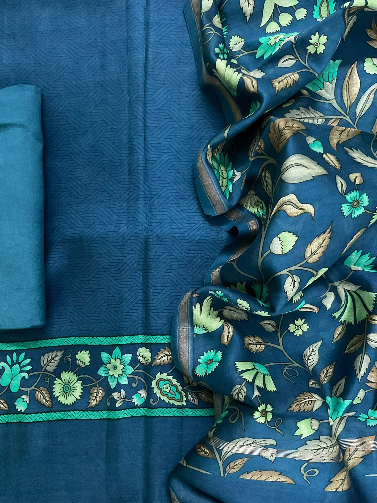 Pure Mul Chanderi Printed Suit - Blue