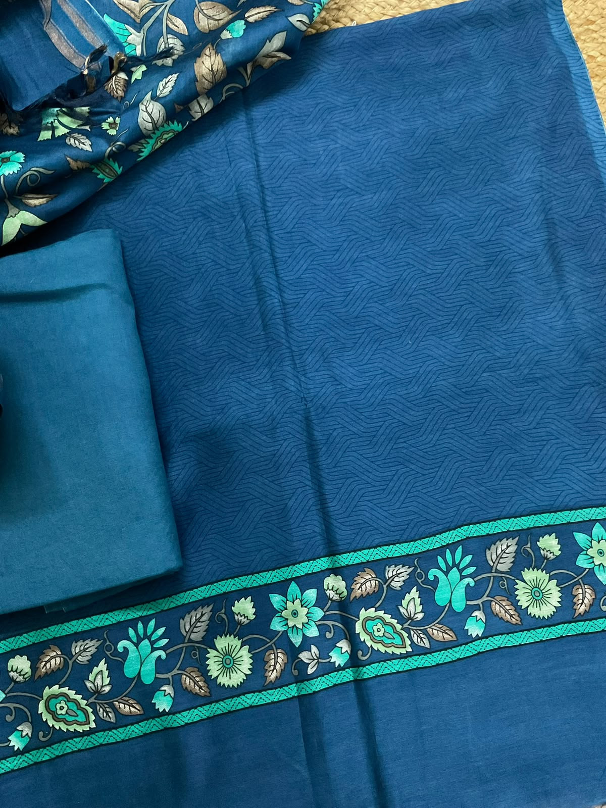 Pure Mul Chanderi Printed Suit - Blue