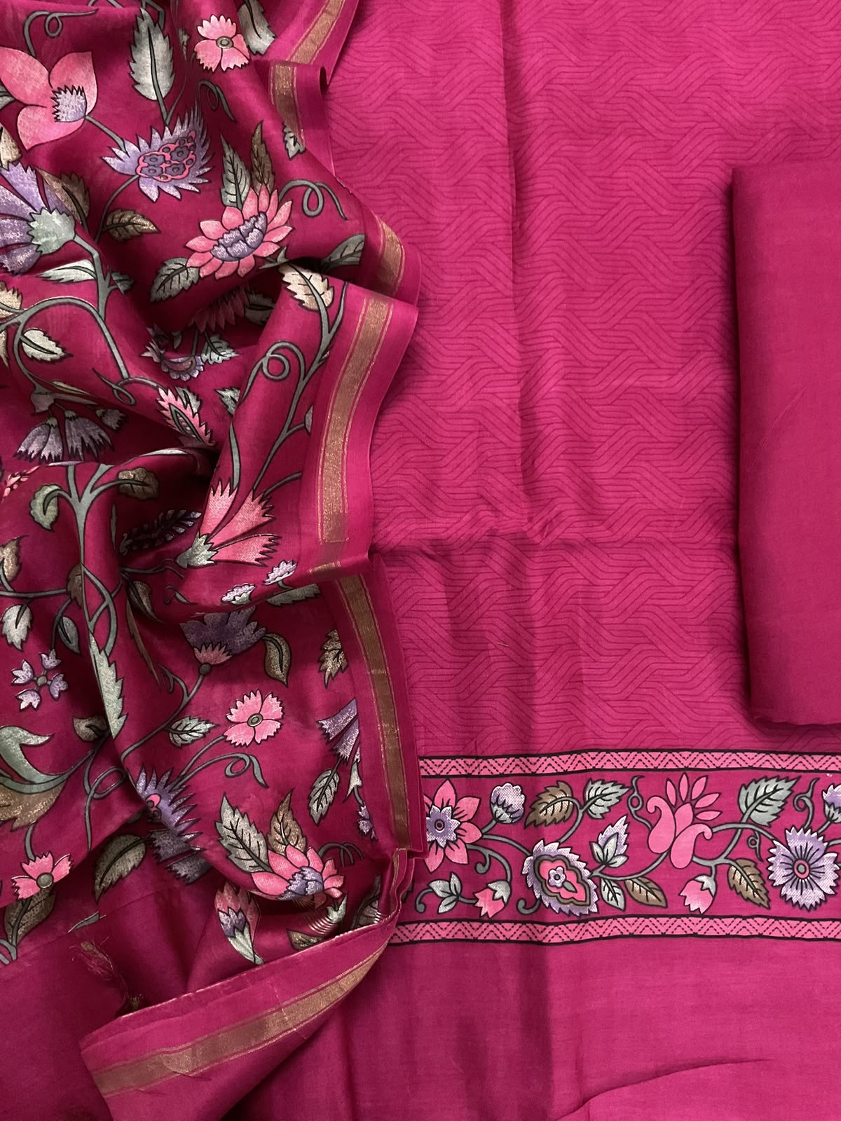 Pure Mul Chanderi Printed Suit - Pink
