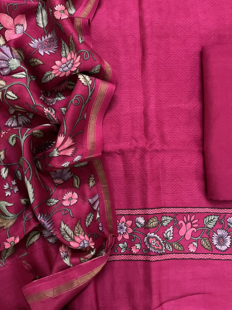 Image of Pure Mul Chanderi Printed Suit - Pink