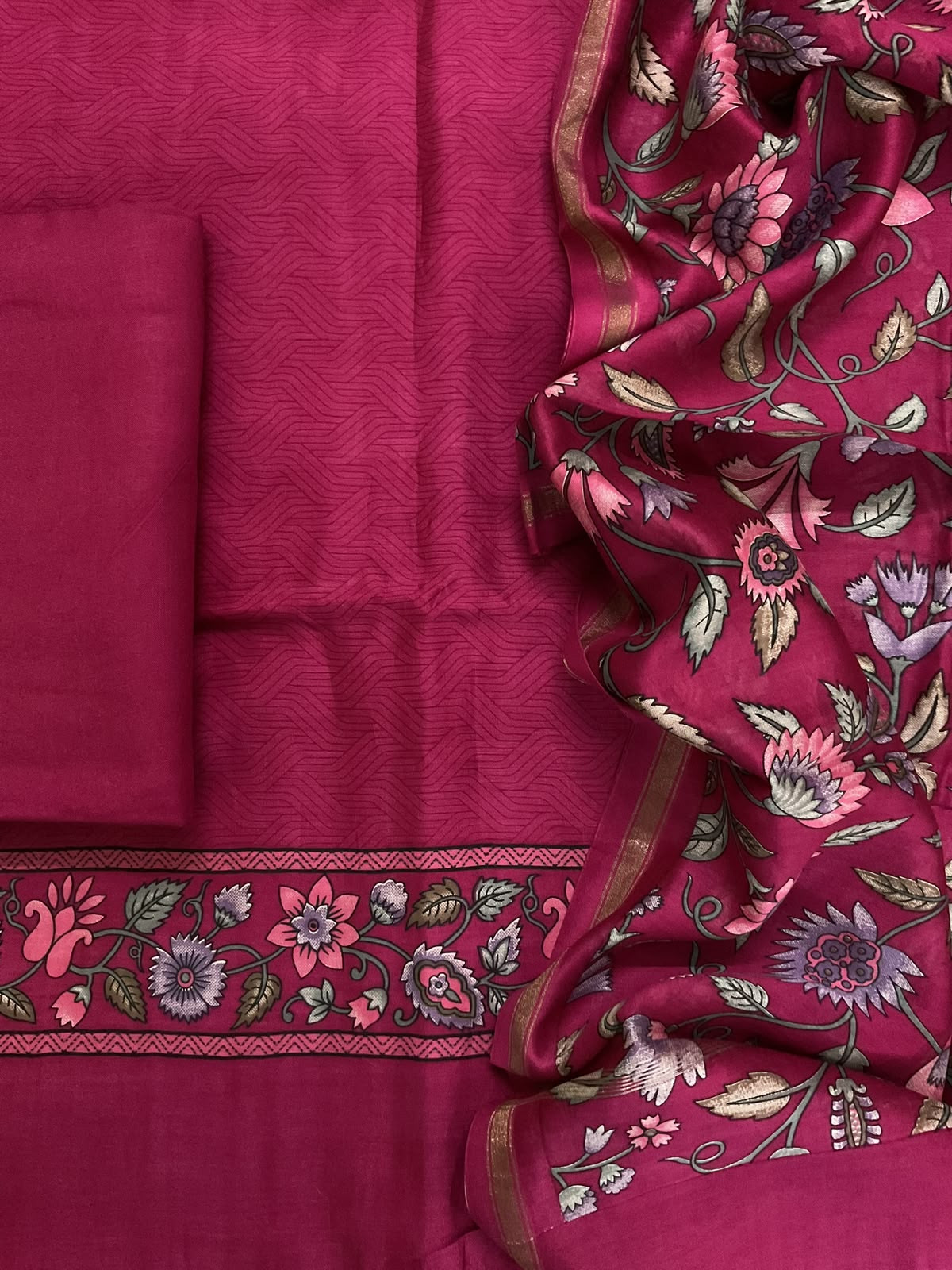 Pure Mul Chanderi Printed Suit - Pink