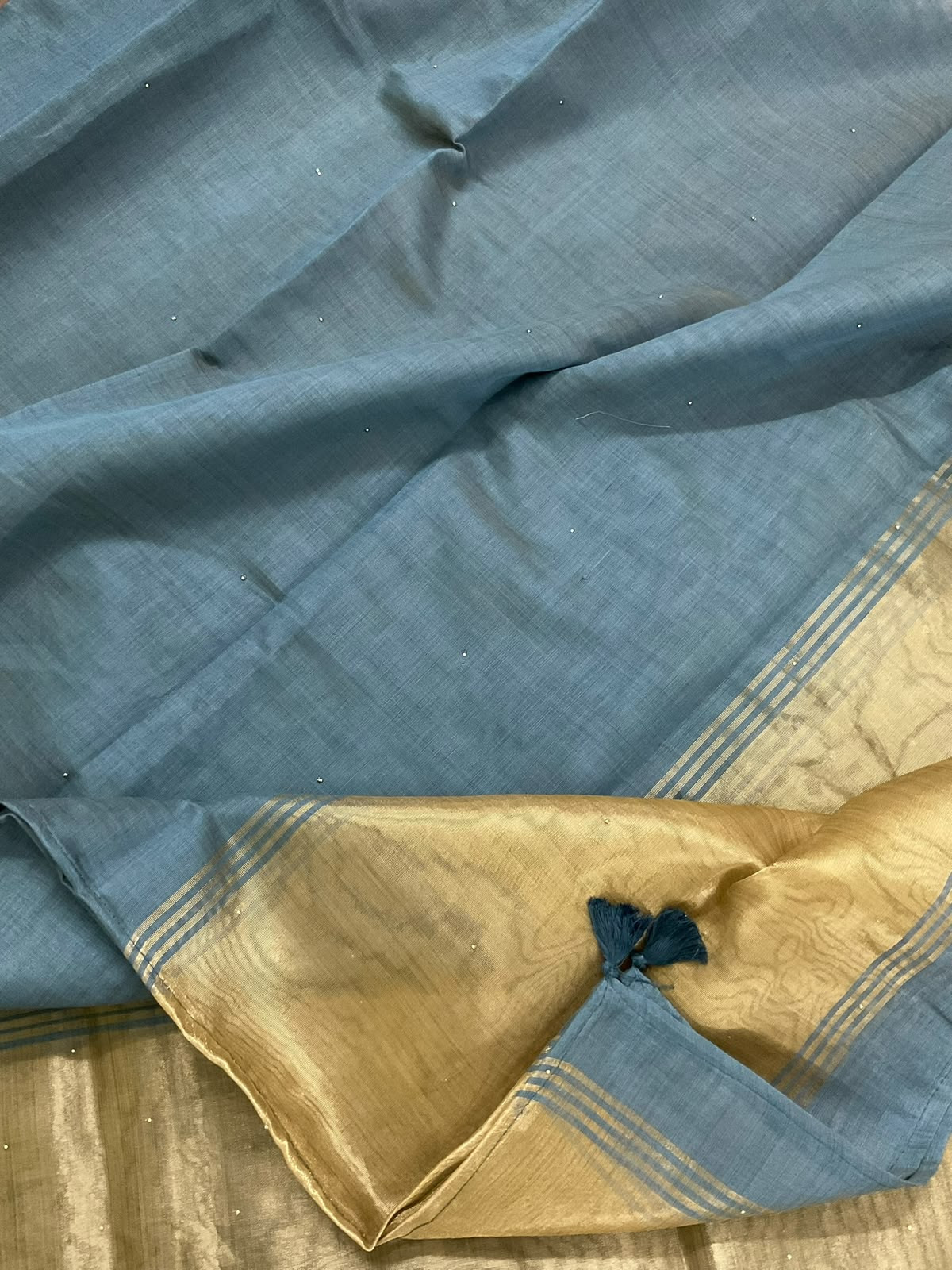 Soft Kora Chanderi Banarasi Weaved Embroidered Suit - Blue