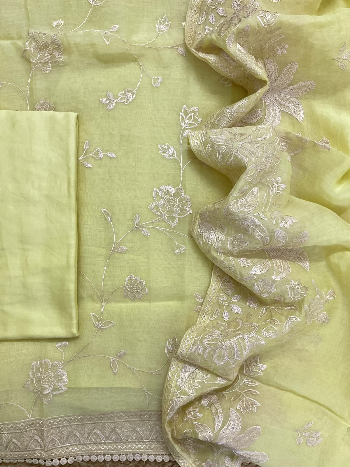 Pure Mul Chanderi Embroidered Suit - Yellow