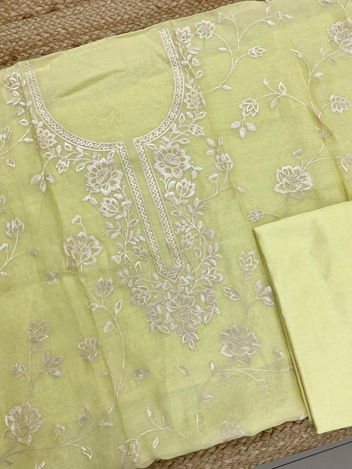 Pure Mul Chanderi Embroidered Suit - Yellow