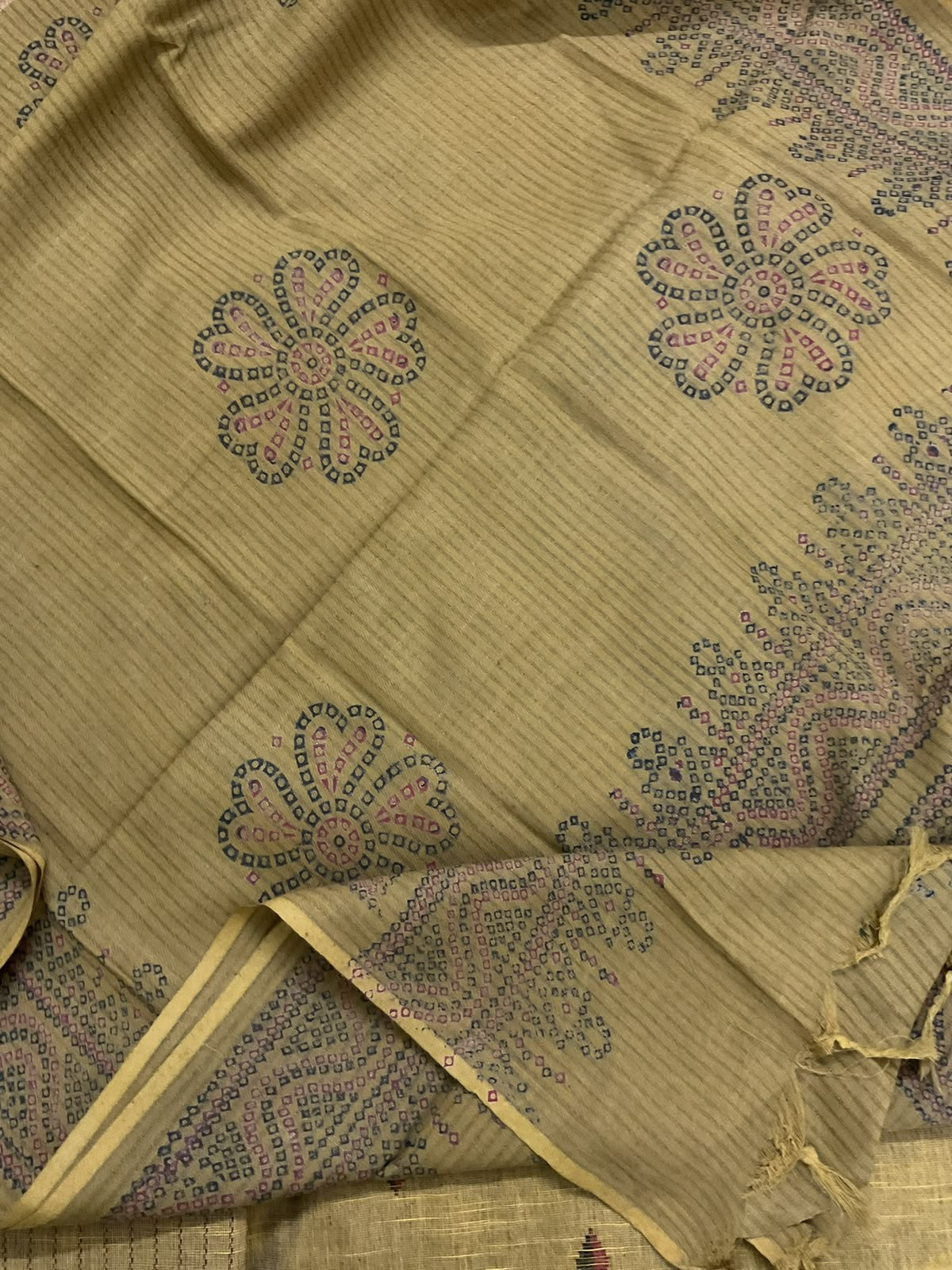 Pure Handloom Cotton Self Weaved Printed Embroidered Suit - Yellow