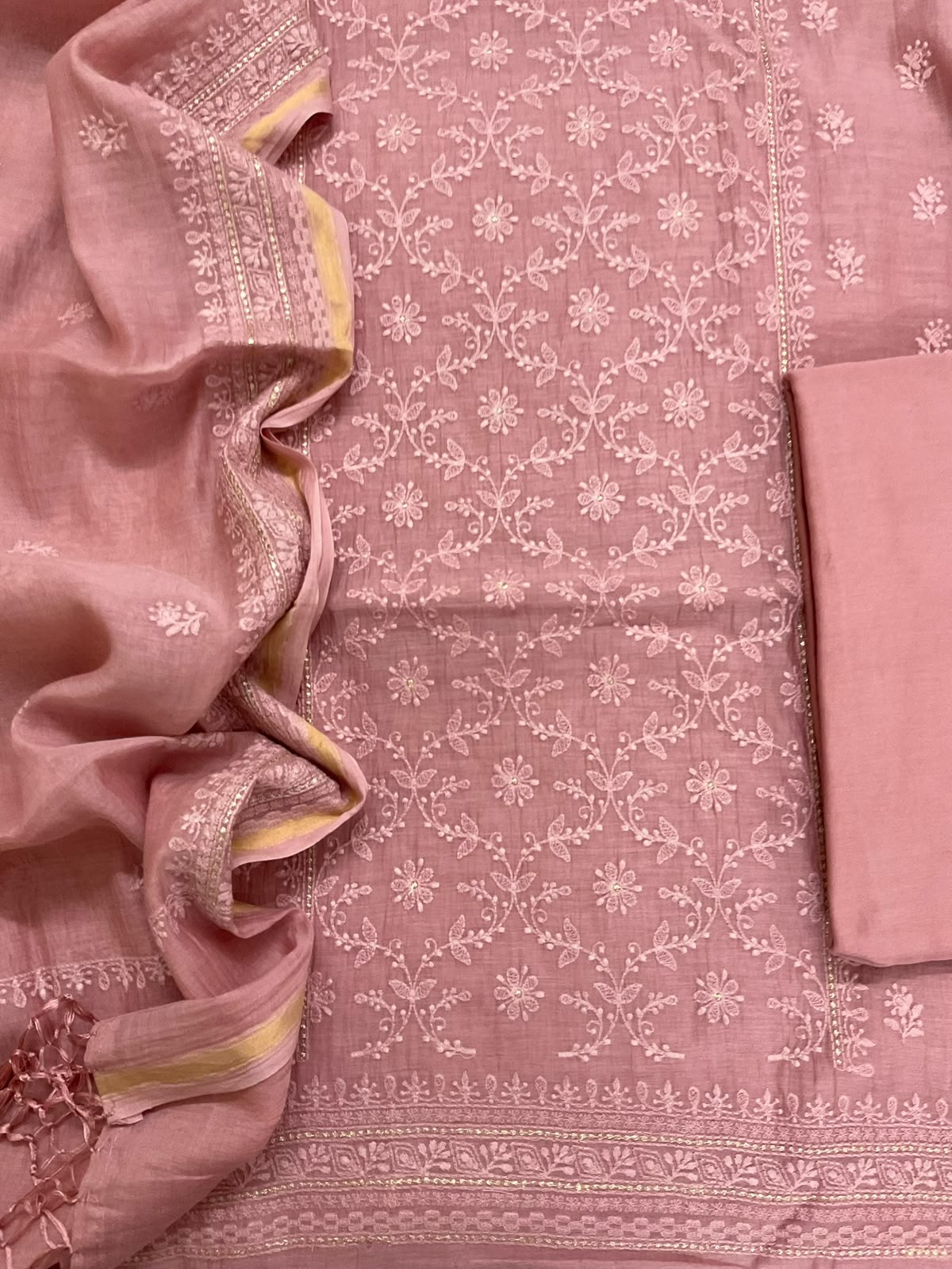 Pure Mul Chanderi Embroidered Suit - Onion Pink