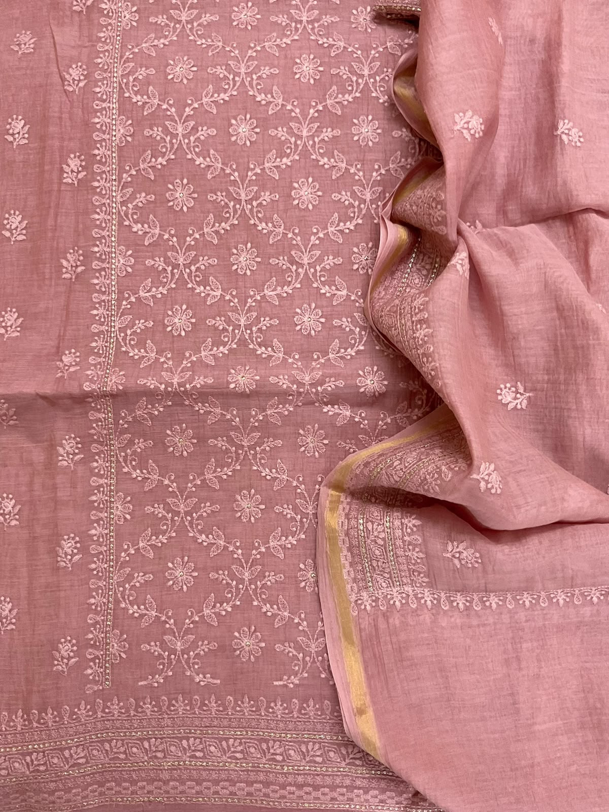 Pure Mul Chanderi Embroidered Suit - Onion Pink