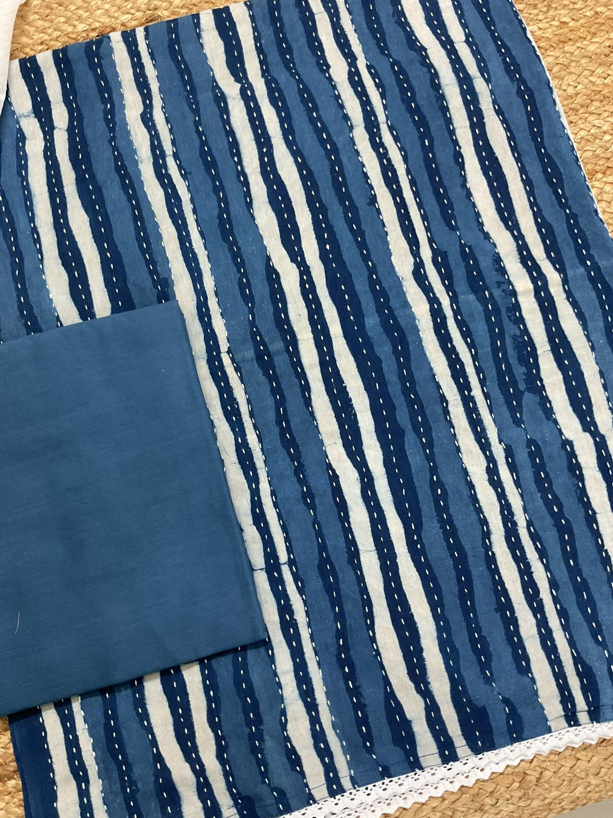 Pure Cotton Printed Embroidered Suit - Blue