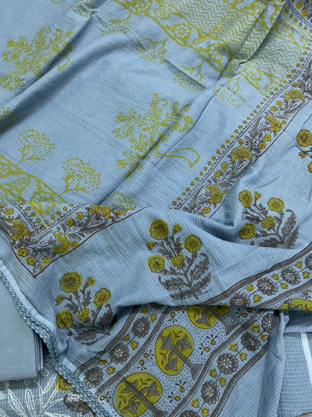 Pure Kota Cotton Printed Embroidered Suit - Blue