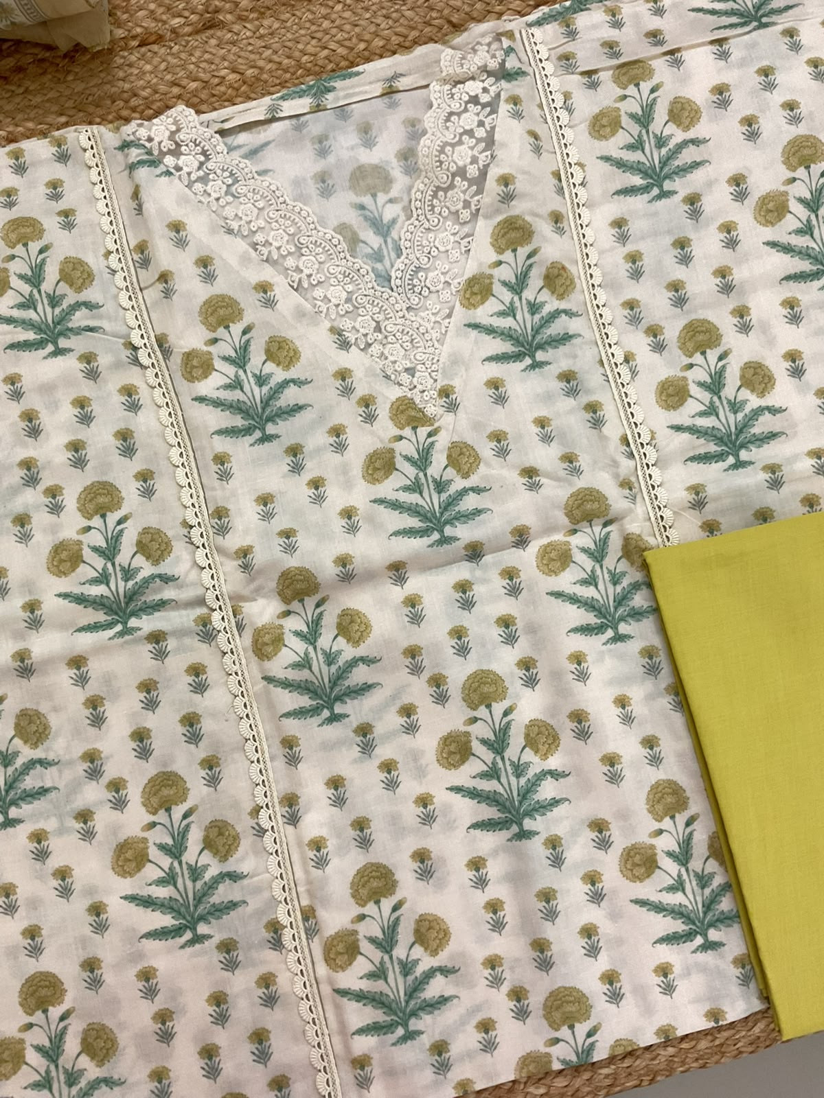 Pure Cotton Printed Embroidered Suit - Cream