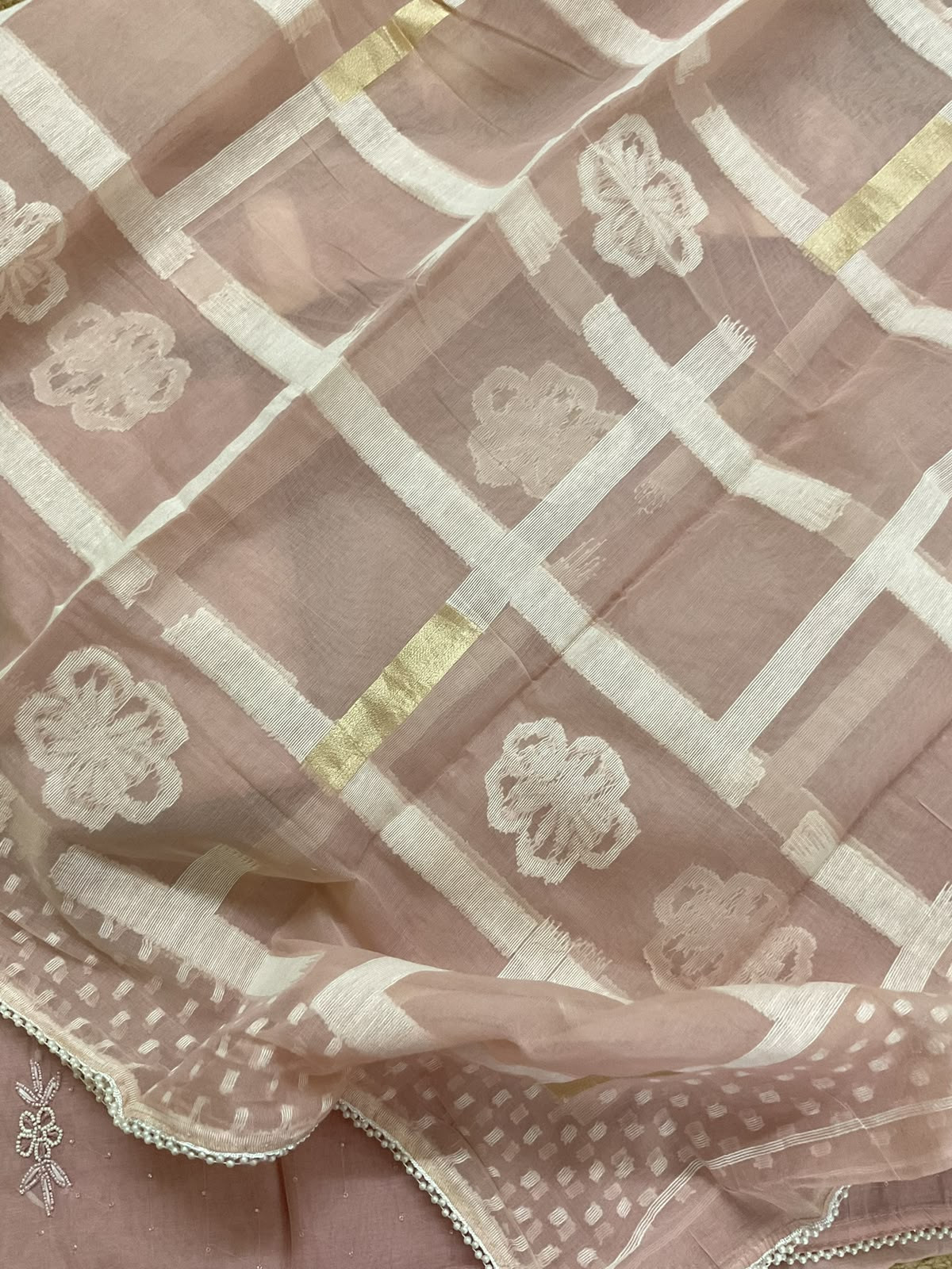 Soft Chanderi Jamdani Weaved Embroidered Suit - Pink
