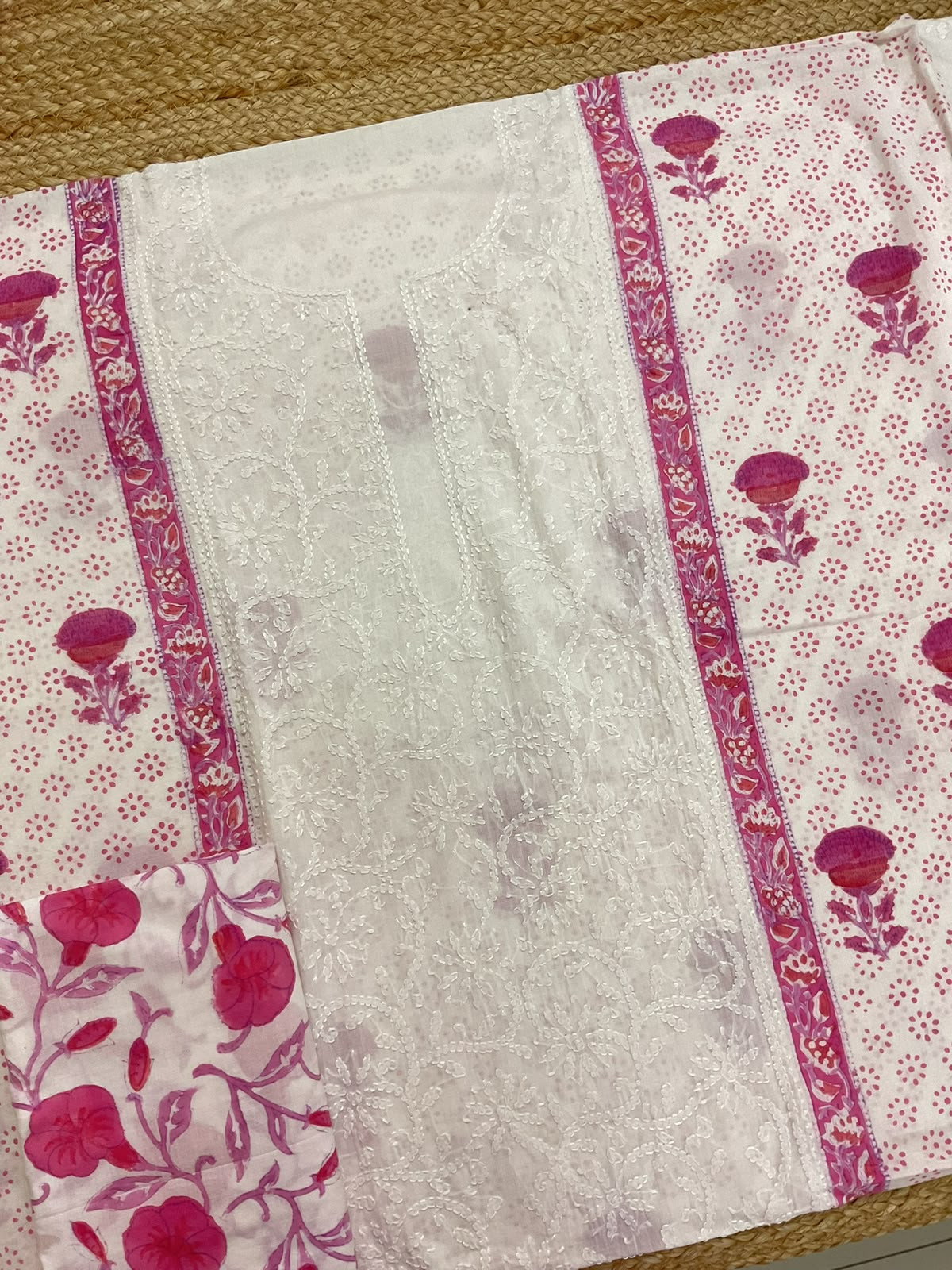 Pure Fine Mul Cotton Printed Embroidered Suit - Off White