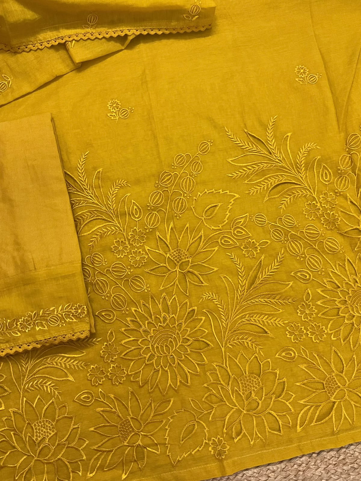 Pure Chanderi Embroidered Suit - Yellow