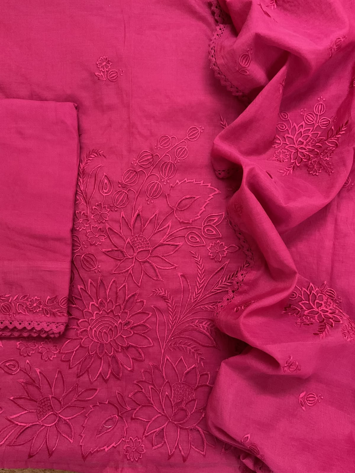 Pure Chanderi Embroidered Suit - Pink