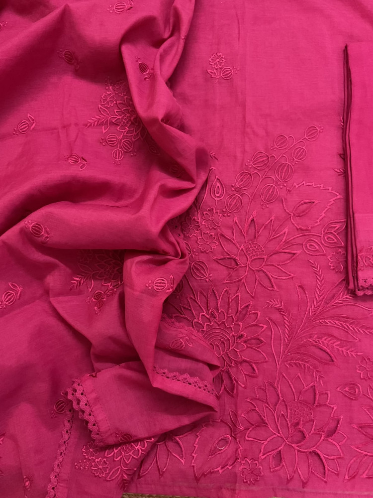Image of Pure Chanderi Embroidered Suit - Pink