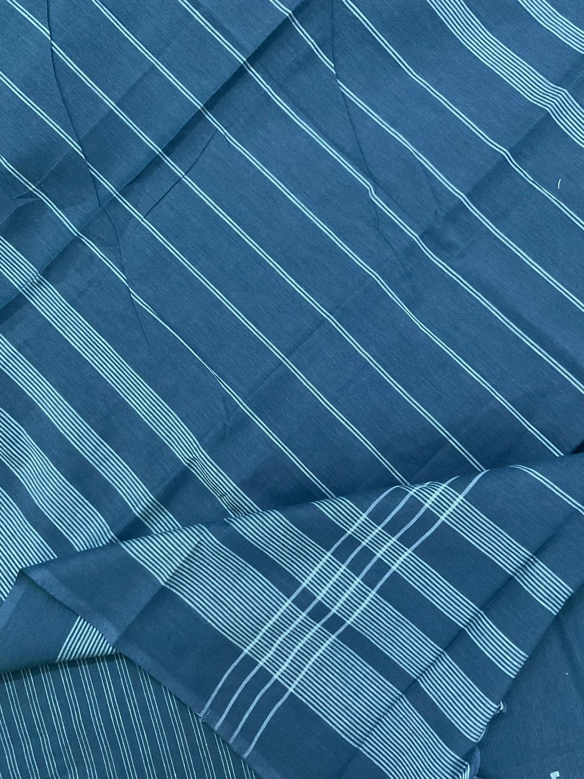 Pure Handloom Cotton Self Weaved Embroidered Suit - Blue