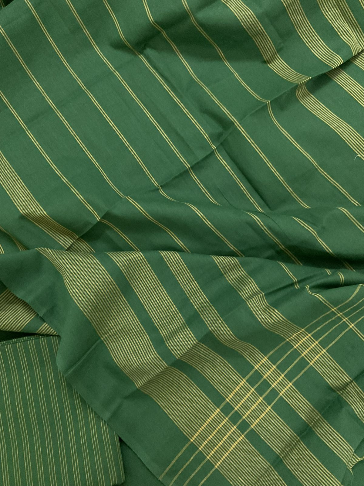 Pure Handloom Cotton Self Weaved Embroidered Suit - Green