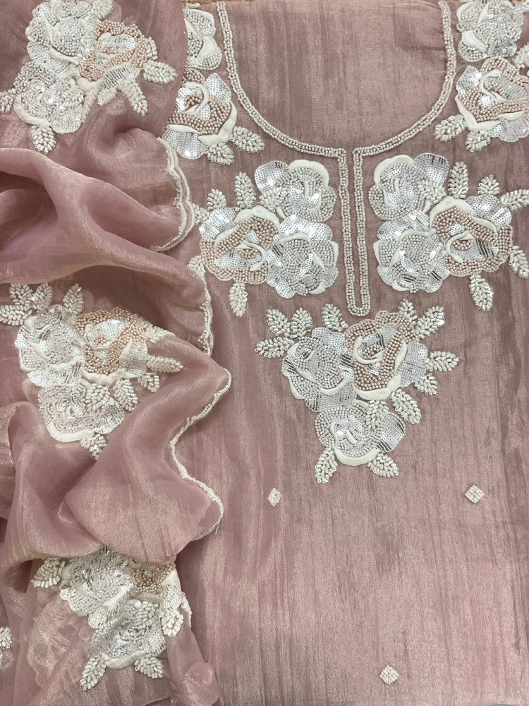Image of Soft Crushed Tissue Embroidered Suit - Onion Pink