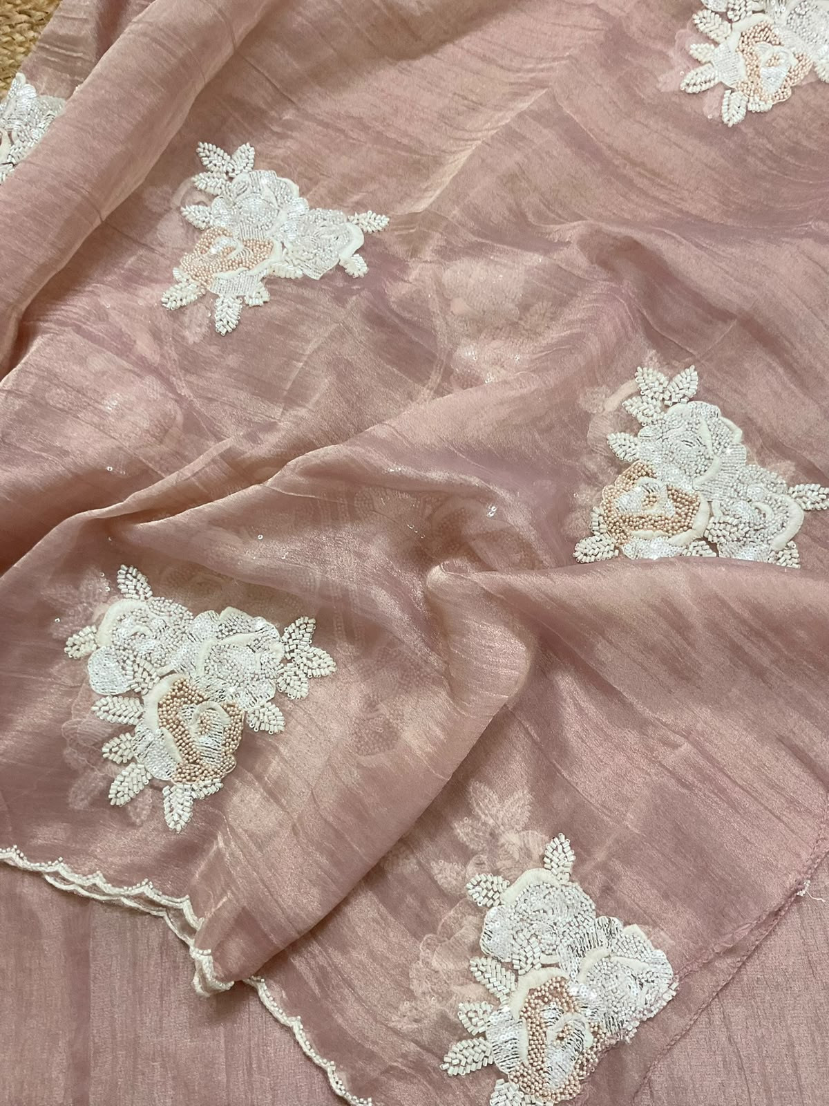 Soft Crushed Tissue Embroidered Suit - Onion Pink