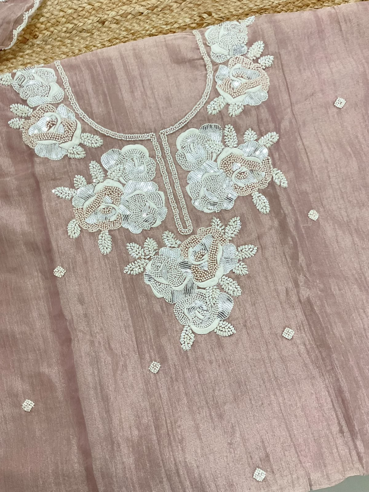 Soft Crushed Tissue Embroidered Suit - Onion Pink