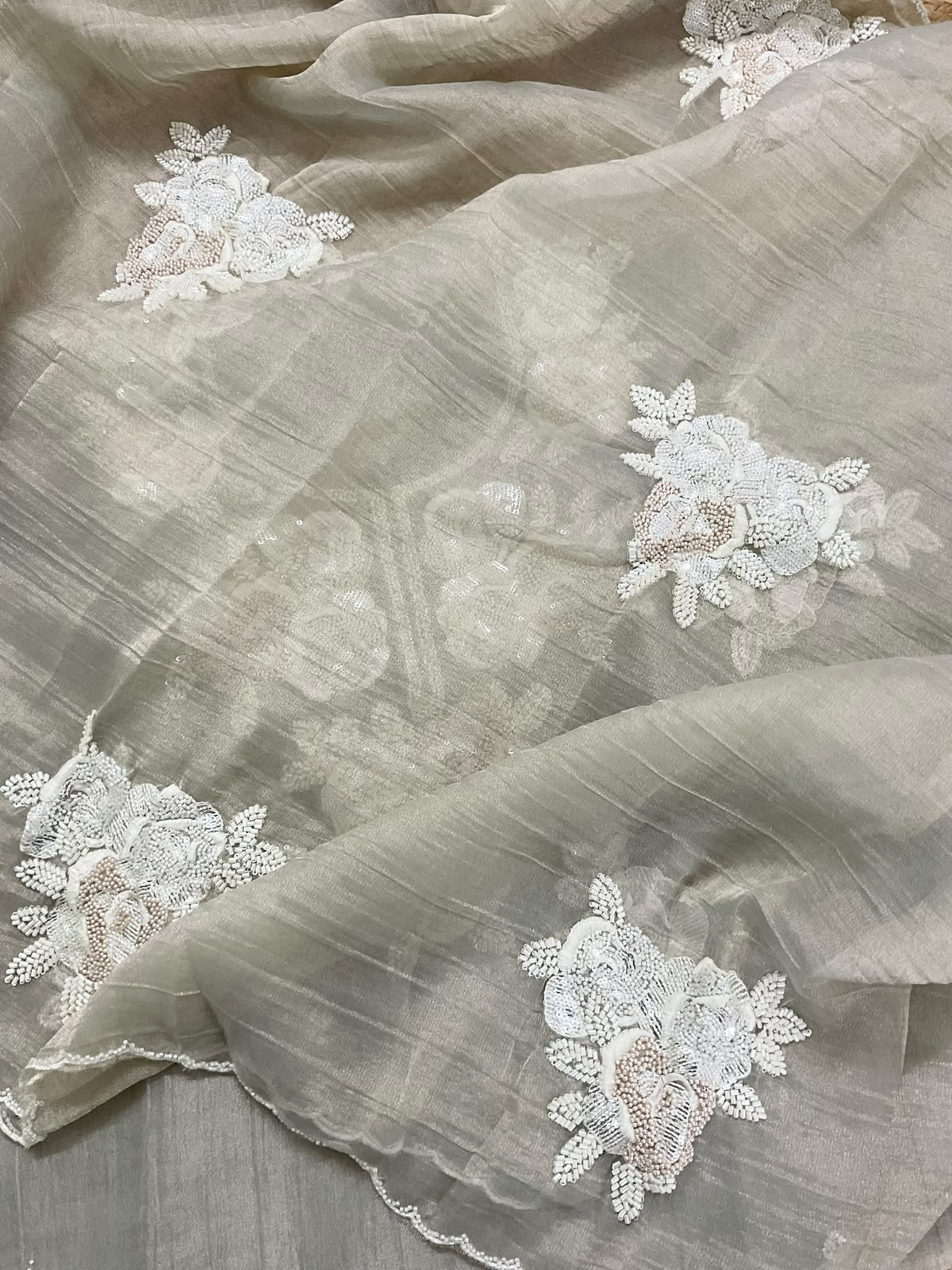 Soft Crushed Tissue Embroidered Suit - Grey